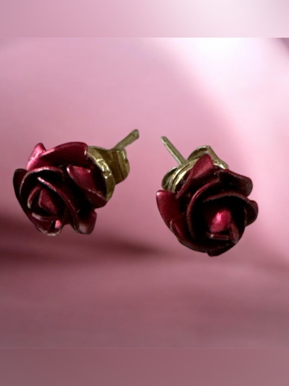 Vintage Rose Stud Earrings in Deep Pink red chrome